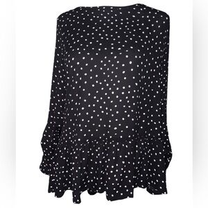 XS Loft Black White Polka Dot Peplum Blouse